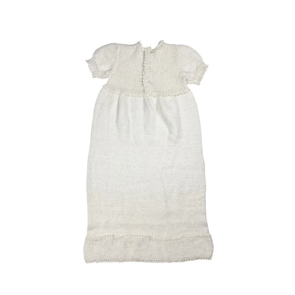 Artisan Crochet Lace Trim Christening Gown Dress w/ Bonnet‎ Baby Size 6-9 months
